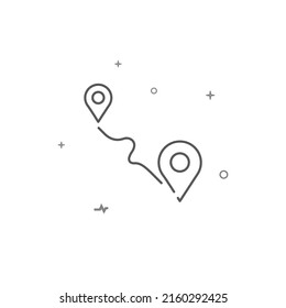 Walking route, jogging simple vector line icon. Symbol, pictogram, sign isolated on white background. Editable stroke. Adjust line weight.