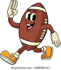 Walking Rugby Ball Sports mascot cartoon character in Vintage Style