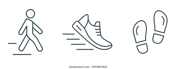 Walking and Running Line Icon Set. Vector Illustrations of Person, Shoe, and Footprints icons