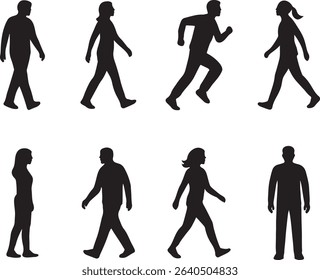 Walking and Running People Silhouettes Bundle Human Movement Vector Icons Pack for Fitness Urban Lifestyle and Activity Design Projects