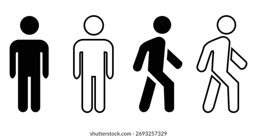 Walking and Running People Vector Icons – Flat Pictogram Set for Activity and Movement