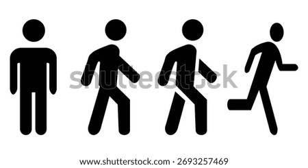 Walking and Running People Vector Icons – Flat Pictogram Set for Activity and Movement