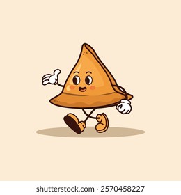 walking Samosa retro cartoon vector illustration