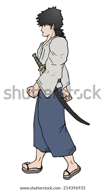 Walking Samurai Stock Vector (Royalty Free) 214396933