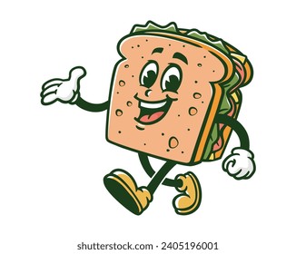 walking Sandwich cartoon mascot illustration character vector clip art