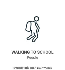 Walking to school outline vector icon. Thin line black walking to school icon, flat vector simple element illustration from editable people concept isolated stroke on white background