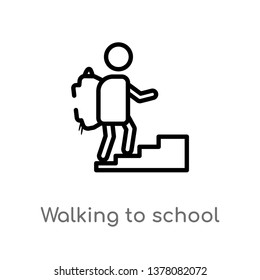 walking to school vector line icon. Simple element illustration. walking to school outline icon from people concept. Can be used for web and mobile