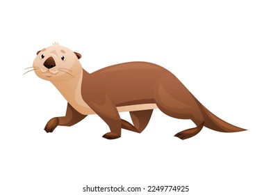 Walking Sea Otter as Marine Mammal and Aquatic Creature with Brown Coat and Long Tail Vector Illustration