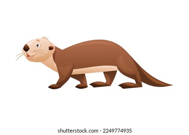 Walking Sea Otter as Marine Mammal and Aquatic Creature with Brown Coat and Long Tail Vector Illustration