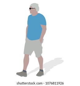 Walking senior man vector silhouette isolated on white background.