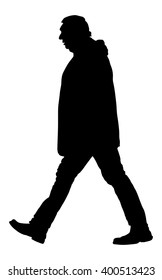 Walking senior man vector silhouette isolated on white background.