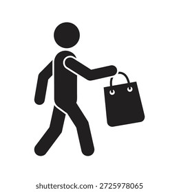 Walking Shopper Ikone Holding Tasche für den Einzelhandel Verbraucher kaufen Lebensstil und Kunden Ausgaben Kleinladen kaufen Markt Tragen Geschenk