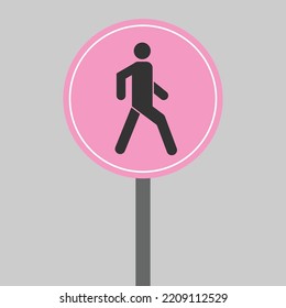 walking sign traffic road signs. pedestrian crossing ahead. vector illustration circle signs in pink color