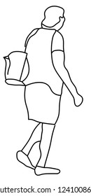Walking silhouette, black and white sketch. Line art.