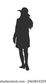 walking silhouette woman. walking people silhouette. walking woman silhouette. walking woman isolated on white background. Vector illustration. hand drawn.