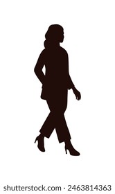 walking silhouette woman. walking people silhouette. walking woman silhouette. walking woman isolated on white background. Vector illustration. hand drawn.