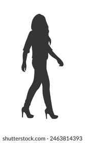 walking silhouette woman. walking people silhouette. walking woman silhouette. walking woman isolated on white background. Vector illustration. hand drawn.