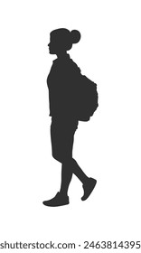 walking silhouette woman. walking people silhouette. walking woman silhouette. walking woman isolated on white background. Vector illustration. hand drawn.