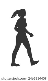 walking silhouette woman. walking people silhouette. walking woman silhouette. walking woman isolated on white background. Vector illustration. hand drawn.