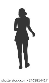 walking silhouette woman. walking people silhouette. walking woman silhouette. walking woman isolated on white background. Vector illustration. hand drawn.