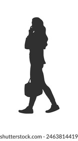 walking silhouette woman. walking people silhouette. walking woman silhouette. walking woman isolated on white background. Vector illustration. hand drawn.