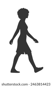 walking silhouette woman. walking people silhouette. walking woman silhouette. walking woman isolated on white background. Vector illustration. hand drawn.