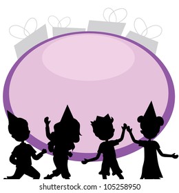 walking silhouettes children and presents background