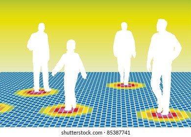 Walking silhouettes (vector). Global colors.