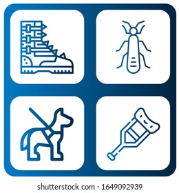walking simple icons set. Contains such icons as Boot, Stonefly, Guide dog, Crutch, can be used for web, mobile and logo