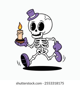 Andando esqueleto ilustrações vetoriais. Feliz Dia das Bruxas.