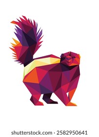 Walking Skunk Colorful Polygonal Vector. Colorful Low Poly Abstract Illustration of Skunk. Skunk Polygon Colorful Logo. Skunk Illustration for kids book