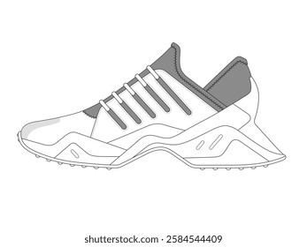 Walking sneakers vector design mockup template technical flat drawing.