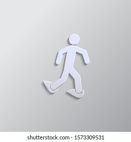 Walking with snowshoes paper style, vector icon. Grey color vector background
