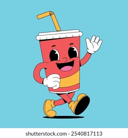 Walking soft drink cup retro cartoon