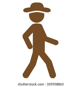 Walking Spy vector icon. Style is flat symbol, brown color, rounded angles, white background.
