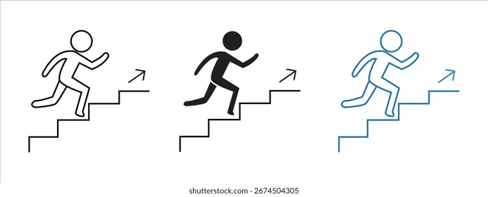 Subiendo el Vector del conjunto del icono de la escalera. caminando hasta el símbolo del éxito. Ilustración vectorial.