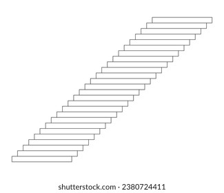 Caminando por la escalera blanco y negro objeto de dibujos animados 2D. Pasos corporativos. Elemento de contorno vectorial aislado de escaleras largas. Escalando arriba. Estructura monocromática superior y baja ilustración de manchas planas