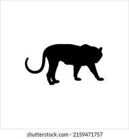 Walking (Standing) Tiger (Big Cat Family) Silhouette for Logo or Graphic Design Element. Vector Illustration