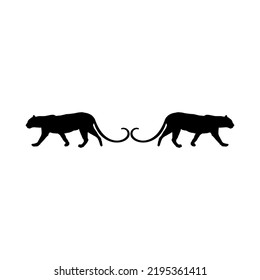 Walking (Standing) Tiger, Leopard, Cheetah, Black Panther, Jaguar, (Big Cat Family) Silhouette for Logo or Graphic Design Element. Vector Illustration