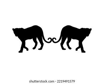 Walking (Standing) Tiger, Leopard, Cheetah, Black Panther, Jaguar, (Big Cat Family) Silhouette for Logo or Graphic Design Element. Vector Illustration