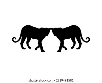 Walking (Standing) Tiger, Leopard, Cheetah, Black Panther, Jaguar, (Big Cat Family) Silhouette for Logo or Graphic Design Element. Vector Illustration