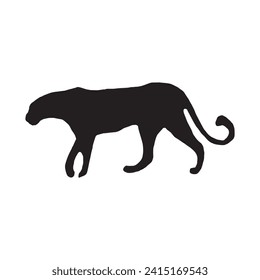 Walking (Standing) Tiger, Leopard, Cheetah, Black Panther, Jaguar, (Big Cat Family) Silhouette for Logo or Graphic Design Element. Vector Illustration