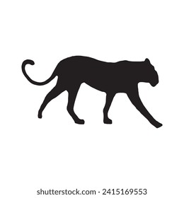 Walking (Standing) Tiger, Leopard, Cheetah, Black Panther, Jaguar, (Big Cat Family) Silhouette for Logo or Graphic Design Element. Vector Illustration