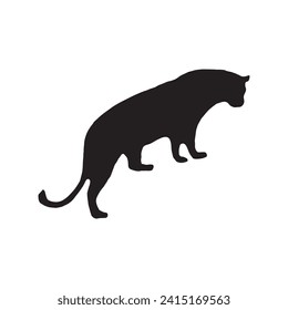 Walking (Standing) Tiger, Leopard, Cheetah, Black Panther, Jaguar, (Big Cat Family) Silhouette for Logo or Graphic Design Element. Vector Illustration