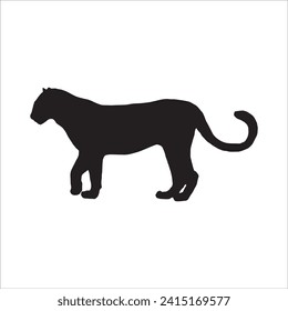 Tigre caminante (de pie), leopardo, chita, pantera negra, jaguar, silueta (familia de gato grande) para logotipo o elemento de diseño gráfico. Ilustración vectorial