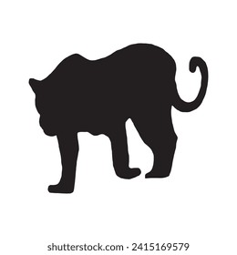 Walking (Standing) Tiger, Leopard, Cheetah, Black Panther, Jaguar, (Big Cat Family) Silhouette for Logo or Graphic Design Element. Vector Illustration