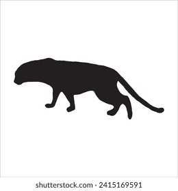 Walking (Standing) Tiger, Leopard, Cheetah, Black Panther, Jaguar, (Big Cat Family) Silhouette for Logo or Graphic Design Element. Vector Illustration