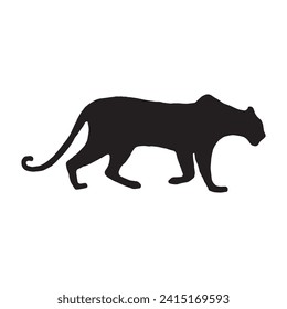 Tigre caminante (de pie), leopardo, chita, pantera negra, jaguar, silueta (familia de gato grande) para logotipo o elemento de diseño gráfico. Ilustración vectorial