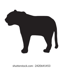 Walking (Standing) Tiger vector silhouette illustration isolated on white background. Big wild cat. Siberian tiger (Amur tiger - Panther Tigris tactical) or Bengal tiger. Tattoo sign.