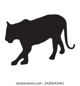 Walking (Standing) Tiger vector silhouette illustration isolated on white background. Big wild cat. Siberian tiger (Amur tiger - Panther Tigris tactical) or Bengal tiger. Tattoo sign.